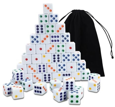 SLAKOZYT 50 Stück Würfel Set,D6 Spiel Würfel,16mm Acryl Farbwürfel mit rechtwinkligen Kanten für Tischspiele,Bunt Würfel für Party Brettspiele