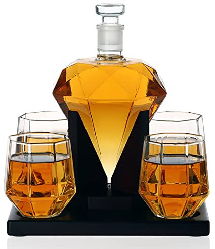 QTANZIQI Juego de decantador de Whisky de Cristal con 4 Vasos, decantador de Whisky de Lujo de 30 onzas, Vasos de Whisky soplados a Mano de 10 onzas, Regalos de cumpleaños de Aniversario, Regalos