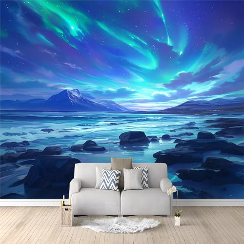 Northern Lights Photo Wallpaper - 400 x 280 cm Non-Woven Premium Fleece Wall Mural - High Definition Art Print Teen Bedroom Game Room Decoration Photo Mural