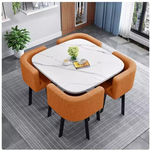 NEPHRA Runder/Quadratischer Esstisch mit 4 Stühlen, Holz Küchentisch mit Stühlen, 80cm / 31.5in, Bartisch Barhocker Set, Esstisch Modern Besprechungstisch, Essgruppe Bank für Küchen(G-1)