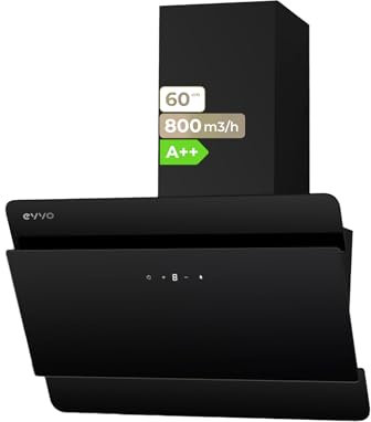 EVVO Campana Extractora 60 cm de Ancho Decorativa EVVO, Potencia 800 m³/h, Control táctil y Gestual, Filtro Aluminio y Carbón Activo, Eficiencia Energética A++
