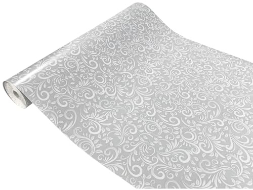 Klebefolie Möbel 45x200 cm | Möbelfolie selbstklebend im Deko-Stil - wasserfest und einfach anzubringen | Folie für Möbel ideal für Küche, Bad und kreative Raumgestaltung | Ornament Grau/Weiß