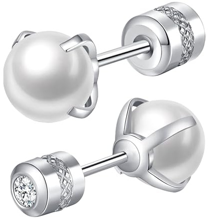 Mochity Örhängen Med Pärlor För Kvinnor, Örhängen i Allergivänligt 316L-Rostfritt Stål, 4 Mm Pärlor, Öronpiercing För Brosk Och Helix, Silver (A, silver, 7 mm)