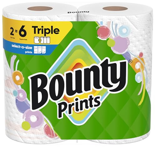 Bounty Select-A-Size Papierhandtücher, Drucke, 2 Dreifachrollen = 6 Normale Rollen