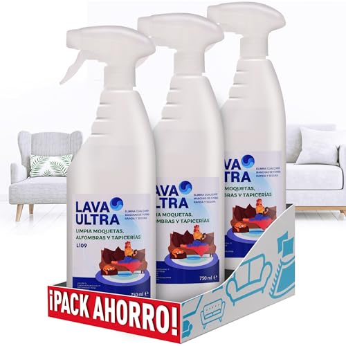 LavaUltra Pack de 3 Limpiadores para Moquetas y Tapicerías, L109 Limpiador para Alfombras, Sofás y Textiles en Spray, Eficaz Contra Manchas Difíciles, Spray 3x750 ml.