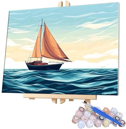 Malen Nach Zahlen See Segelboot,100x130cm DIY Malen Nach Zahlen Erwachsene, DIY Kreativ Set für Erwachsene Handgemalt Ölgemälde Kits auf Leinwand Geschenk, Acryl-Malen Nach Zahlen für Wanddeko s-135