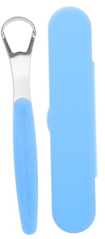 FRCOLOR Raschietto per Lingua in Acciaio Inox Custodia per Pulizia della Lingua e Rimozione del Rivestimento Linguale Strumento Portatile per Igiene Orale
