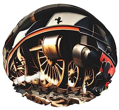 Bonnet de douche réutilisable avec motif locomotive à vapeur, double couche, garde les cheveux secs, s'adapte à toutes les têtes