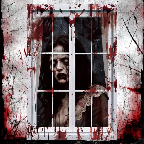 Pipihome Halloween Deko Gruselig Fensterbilder, Halloween Deko Fenster, Gruselig Fensterbilder 120 x 80cm Fensterdeko Türdeko Horror Party Decorations Zubehör
