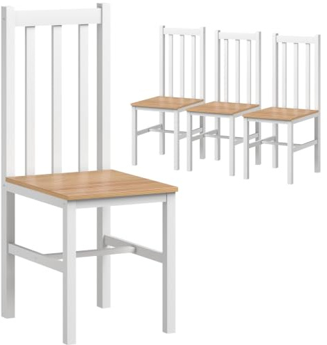 HOMCOM Esszimmerstühle 4er Set Küchenstuhl mit Rückenlehne Sessel Natur | Holzbeine, Stühle, Wohnzimmerstuhl für Esstisch Küche