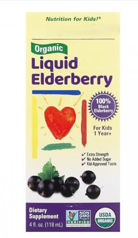 Organic Elderberry Syrup for Kids - 120ml, Non-GMO, Gluten-Free, Natural Berry Flavor Vegan 118 ml Liquid