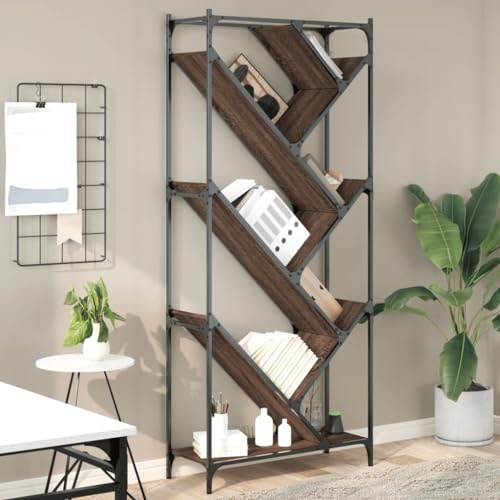 ZQQLVOO Libreria marrone effetto quercia per ufficio, soggiorno, 79 x 30 x 180 cm, materiale in legno metallo