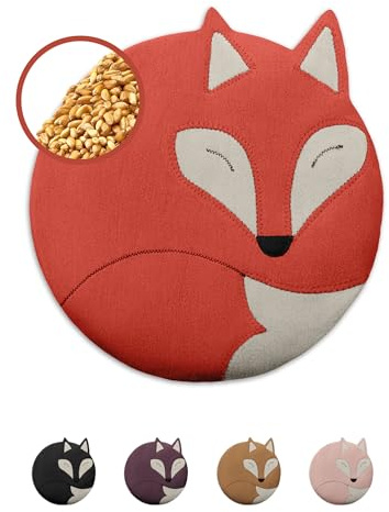 LESCHI 4-Chamber Wheat Bag for Microwave, Washable - Grain Pillow Made of 100% Organic Cotton & Organic Wheat - Ideal Natural Relief for Stomach and Period Pain - Fox, Red