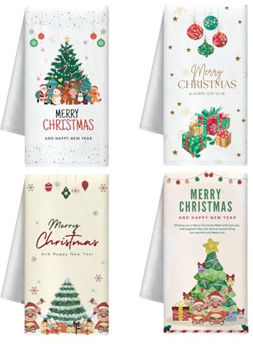 Scinzene 4er Set Geschirrtücher Weihnachten – 40x60cm Baumwolle Küchentücher – Weihnachts Geschirrtücher & Handtücher Weihnachten als Geschenk und Küchendeko