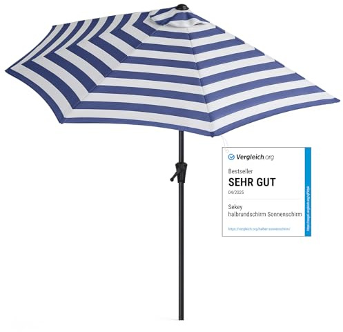 Sekey Halbrundschirm 270 cm mit Kurbel | UV 50+ Balkonschirm für Terrasse & Garten – Sonnenschirm Windfest, 100% Polyester, Inkl. Klettband