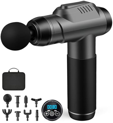 Massagepistole, Muskel Percussion Massagegerät mit 99 Geschwindigkeiten & 8 Massageköpfen, bis zu 9800U/min, Amplitude 14 mm, LED-Touchscreen, 35 dB Massage Gun für Schulter Rücken Entspannung