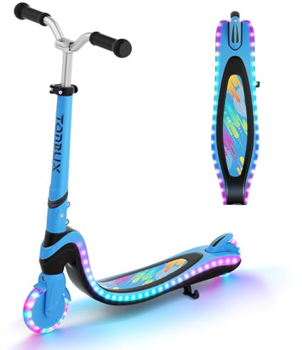 TONBUX Monopattino per Bambini da 3 a 12 Anni, con Ponte Illuminato e PU Ruote, 3 livelli di Altezza Regolabile con Supporto, leggero, Monopattino bambini 3 anni, Blu + Nero