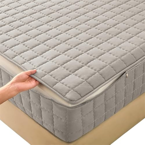 Fodera Materasso Matrimoniale Con Cerniera Copri Proteggi Materasso Imbottito 80x190/200 Personalizzabile Coprimaterasso Sacco Trapuntato Singolo Lavabile Lenzuolo(Grigio,200X220+20cm)