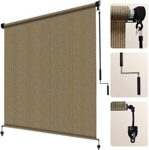 Artpuch Outdoor Roller Shade 6' W x 6' H, Coffee Brown Cordless Patio Shades Roll Up Outside Blinds for Porch Pergola Gazebo