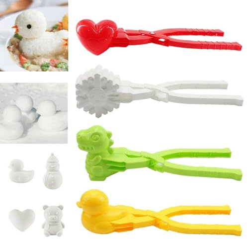 4 Stück Schneeballzange Sandball Schneeball Former Clip Schneespielzeug Kinder Sand Spielzeug Winter Schnee Spielzeug Winter Outdoor Spielzeug Snowball Maker,Form Bär,Schneemann,Ente,Dinosaurier (D)