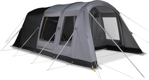 KAMPA Dawlish Air Inflatable Family Tent – Large Family Camping Tunnel Tent with Large Canopy, Darkened Bedroom, 3-Zone Layout with Ecnlosed Porch Area & 150D Ripstop Polyester
