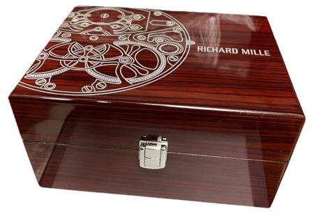 ROUREOX Hochglanz Holzmaserung Uhrenbox Zahnrad Mechanismus Druck Einzel Zeitmesser Aufbewahrungskoffer für Richard Mille