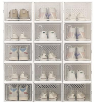 Stapelbare Schuhboxen (6Er/12er-pack), Transparenter Kunststoffbehälter mit Magnetverschluss, Effizientes, Robustes Und Platzsparendes Design für Stiefel Und Sneaker(White,12)