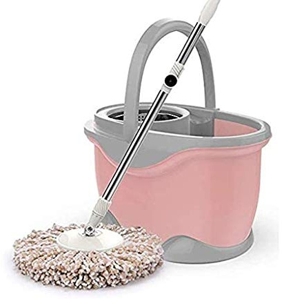 fregona giratoria, Cubo de trapeador Trapeador Giratorio automático for el hogar Lavado Manos Libres Agua exprimidor Acero Inoxidable(Pink)