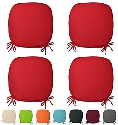 Set Of 4 Beautiful REMOVABLE ,Foam,Dining Garden Chair Cushion Seat Pads With Ties (Red)