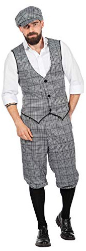 20er Jahre Peaky Blinders Herren Glencheck Anzug Knickerbocker Schwarz-Weiß Weste Schiebermütze, Größe:58