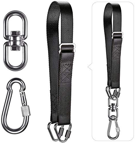 Dolibest Punching Bag Strap, Boxing Bag Beam Hanger 55-100cm Adjustable Hanging Hook Rope 360 Swivel Supspension Kit with Carabiner for Heavy Bag Sandbag Muay Thai Training Exercises, Black