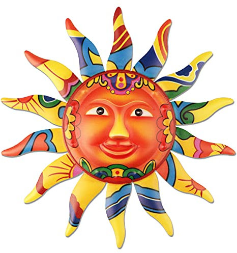 YiYa Metal Sun Wall Art Decor Metal Colorful Sun Face for Living Room Bedroom Home Office Bar Shop Patio Garden Decoration (Yellow)