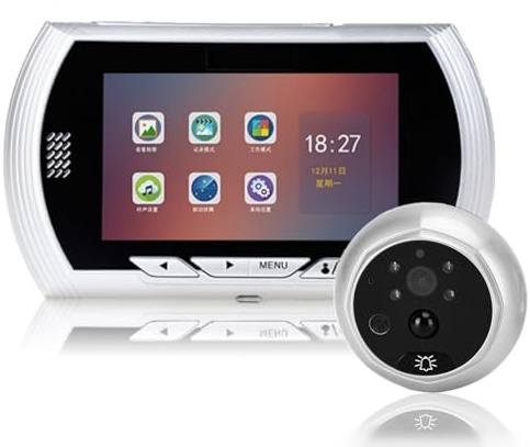 Campanello Video, Visualizzatore Campanello Spioncino, Schermo LCD TFT 4,5 Pollici Visualizzatore Digitale Porta con Visione Notturna Angolo 170° Rilevamento Movimento PIR per la Casa(D'argento)
