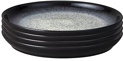 Denby - Halo Coupe Dinner Plates Set of 4 - Reactive Glaze Dishwasher Microwave Safe Crockery 26cm - Black, Grey Ceramic Stoneware Tableware - Chip & Crack Resistant