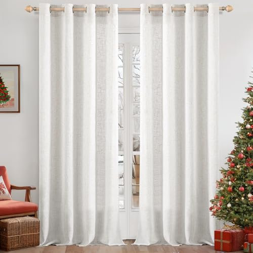 MIULEE Juego de Cortinas de Lino Translúcido de Dos Piezas con Ojales Cortinas Modernas para Dos Puertas de Balcón Cortinas para Salón Dormitorio 245x140cm (HxL) Lino Blanco