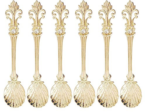 NELIAMIPU 6 Pcs Delicate and Elegant Spoon Retro Coffee Spoon Vintage Tea Spoon Dessert Spoon for Kitchen Espresso Tea Dessert Tea Sugar, Gold
