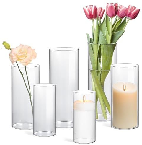 Comsaf Vasi di Vetro 6 Pezzi Multimisura, Vasi Trasparenti da Tavolo per Uso Quotidiano, Vaso per Fiori per Casa, Ufficio e Sala da Pranzo, Vaso Fiori Decorativo per Eventi, Candele e Allestimenti