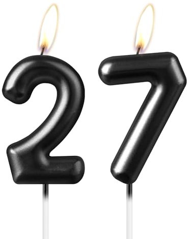Pearl Black Number 27 Kerze, Schöne Party Cake Topper Funkelnde Schwarze Geburtstagstorte Dekoration für Frauen und Männer