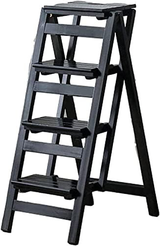 Wooden 4 Step Folding Step Ladder Stool Chair for Home Library Multifunctional Foldable Wooden Climb Stairway.