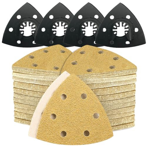 Juego de 124 papel de lija multiherramienta de 93 mm, compatible con la mayoría de lijadoras Delta Bosch y Dewalt con diferentes granos para áreas estrechas, lijado de madera, metal, pintura y pulido