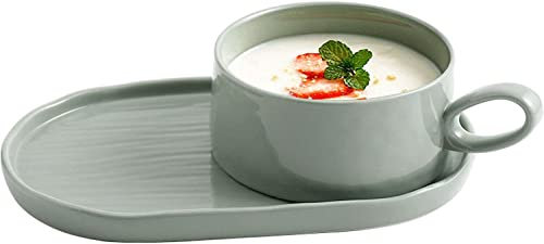 GLETSF Tazas Gigantes para Desayuno, Ensaladera, Taza De Cerámica para Sopa, Recipiente Exclusivo para Taza De Sopa, Tazones para Café, Té, Sopa, Tazones para Sopa con Asas Y PlLight Green