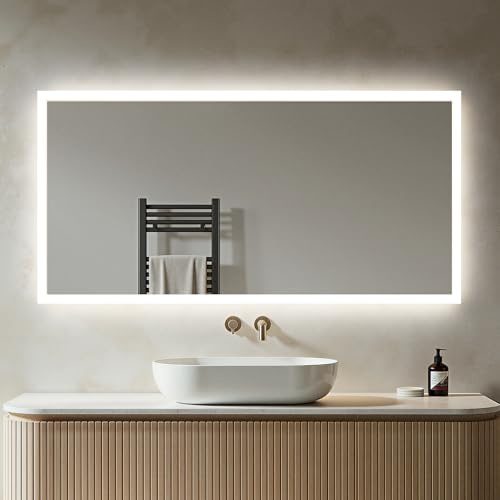 Heilmetz Badspiegel mit LED Beleuchtung 120x60cm, Badezimmerspiegel mit 3000K Warmweißes und 6500K Kaltesweißes Licht, Badspiegel Wandspiegel Vertikal/Horizontal Montage