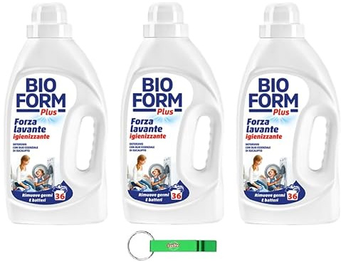 3x Bioform Waschmittel Hygiene Für die Wäsche Duft von Eukalyptus - Flüssiges Waschmaschine Waschmittel - 30 Wäschen 1625ml + Beni Culinari Kostenloser Schlüsselanhänger