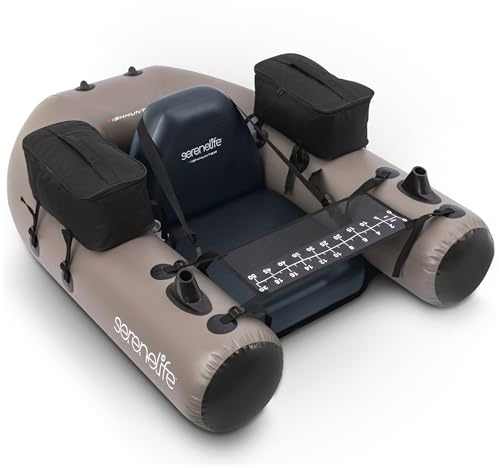 Serenelife Inflatable Fishing Float Tube – PVC Belly Boat for Angling with Fishing Rod Holders, 2 Waterproof Storage Pockets, Fish Ruler, 220 lbs Capacity
