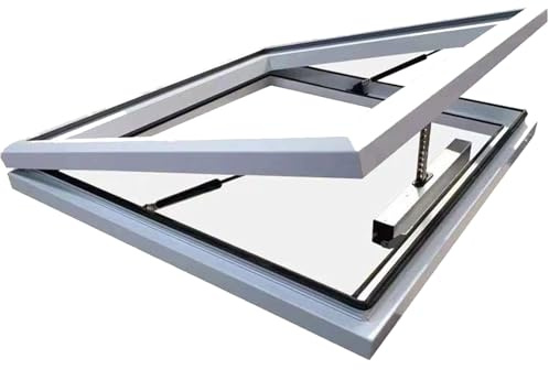 Skylight House Roof Window with Sun-Protection Film and Gloves, Roof Hatch Roof Skylight with Reinforced Glass, Customizable Skylight Roof Window with Gas Strut Lift for Hallway Sun Room Basement(Whit