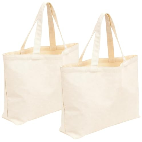 Yicenmy 2 Pezzi Tote Bag, 42 x 32 x 10 cm Shopper Cotone, Borsa Stoffa con Colori E Pennelli, Borse Di Tela Da Dipingere per Lo Sport, Lo Shopping, La Spesa
