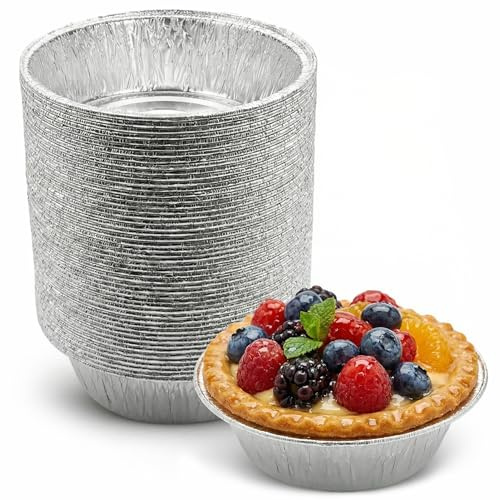 Milaloko Paquete de 50 platos de papel de aluminio para tartas (11 x 3,3 cm) – Bandejas redondas pequeñas de papel de aluminio desechables para pasteles, quiche, pasteles y pasteles