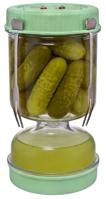 CenviaLuxy Vaso per cetrioli da capovolgere con forchette sospese, doppia valvola di sfiato, contenitore da 1000 ml, vetro per cetriolo, clessidra, cetriolo per olive, kimchi, jalapenos e barbabietole
