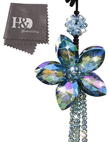 H&D HYALINE & DORA 11.4 Inch Crystal Color Flower Interior Accessories Car Charms Pendants for Auto Rear View Mirror Hanging Decoration with Tassel