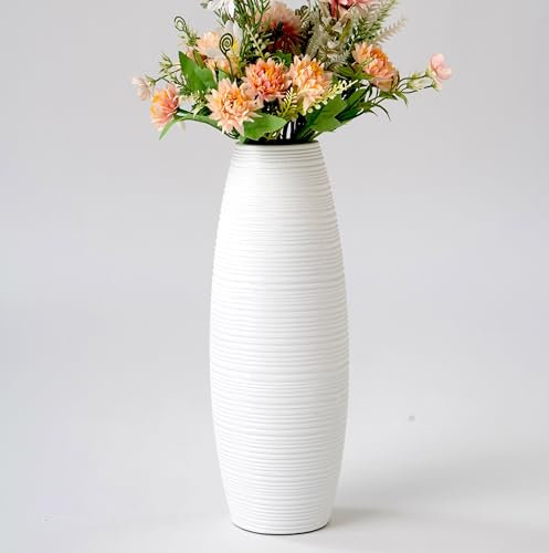 Leewadee - Moderne Blumenvase, Bodenvase für Pampasgras Als Wohnzimmer Deko- 34 cm Hoch, Weiß